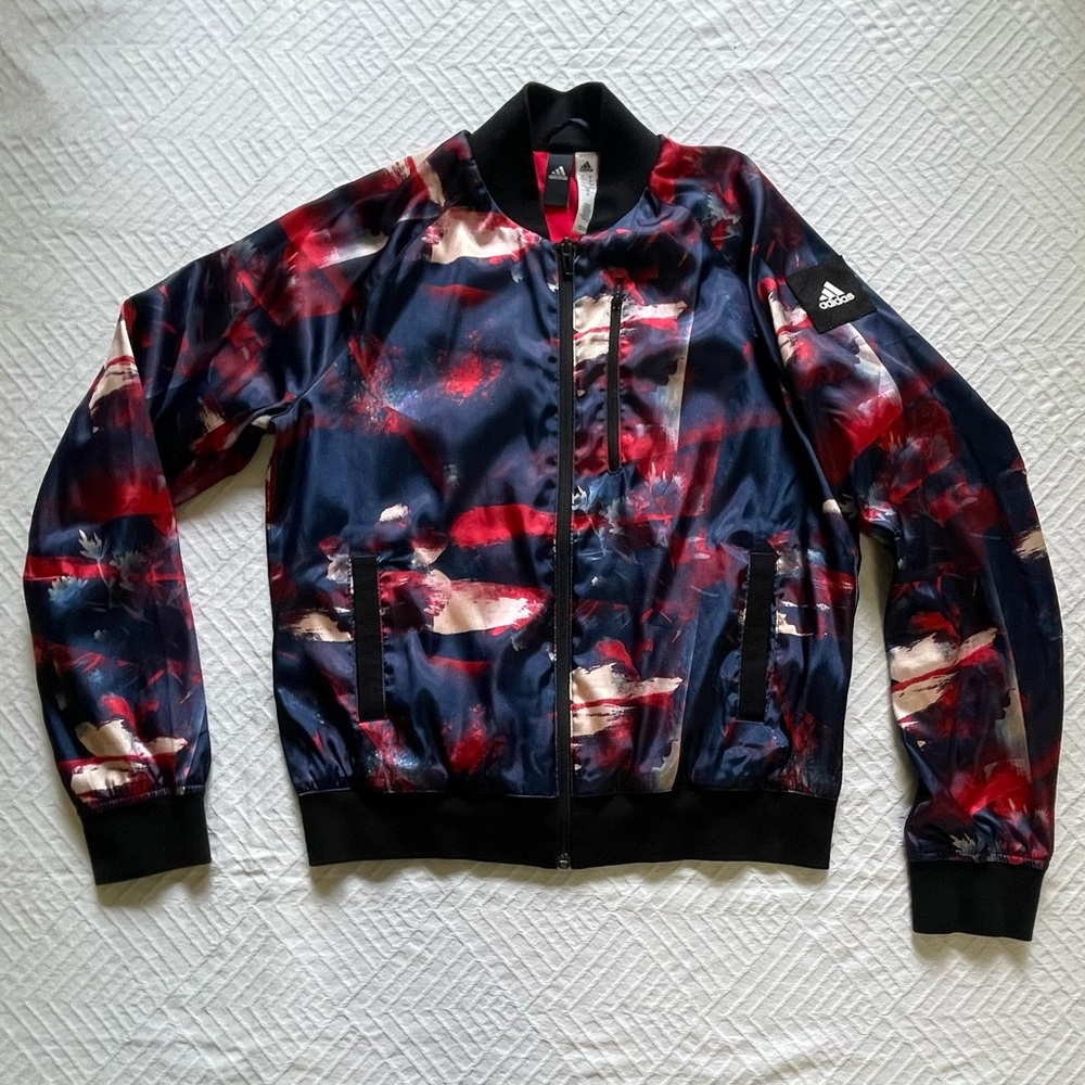 ADIDAS Women’s Bomber Colorful Jacket Small Full Zip Blue Red Camouflage - Picture 8 of 9